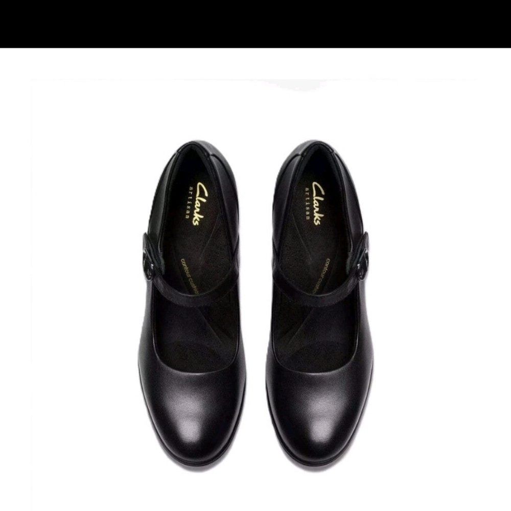 Clarks Women's Shaya Jane Black Leather Mary Jane Pump - 82996 Shoe Fit Wide - Picture 5 of 7